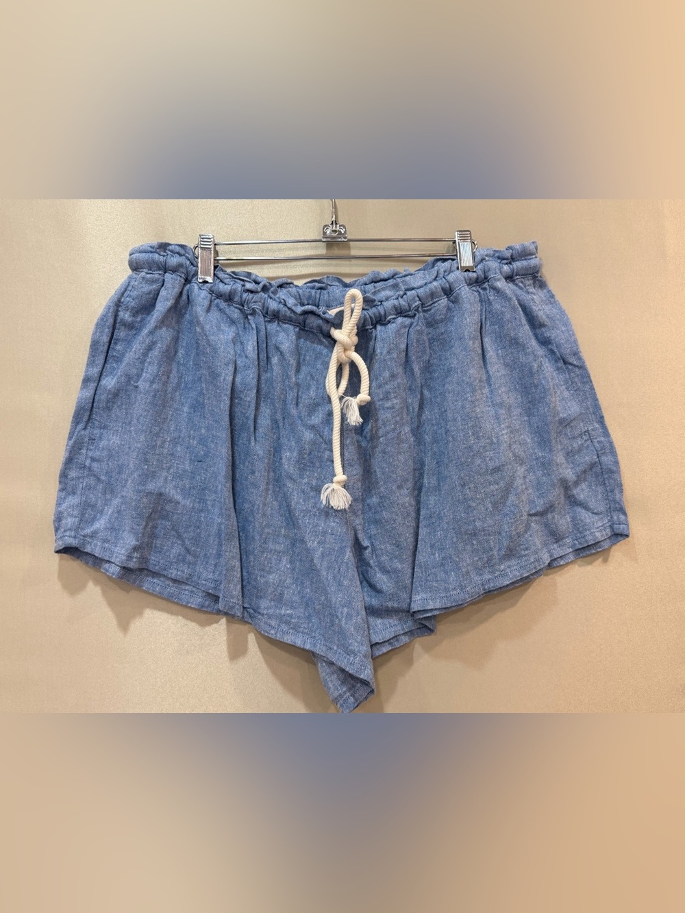 Universal Thread Light Blue Drawstring High-Waist Linen-Blend Shorts